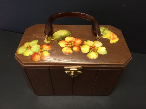 Vintage wood box purse handbag faux tortoise shel… - image 3