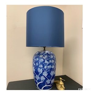 Chinoiserie Blue White Cherry Blossom Ginger Jar Table Lamp Ceramic Vintage Lampshade Large
