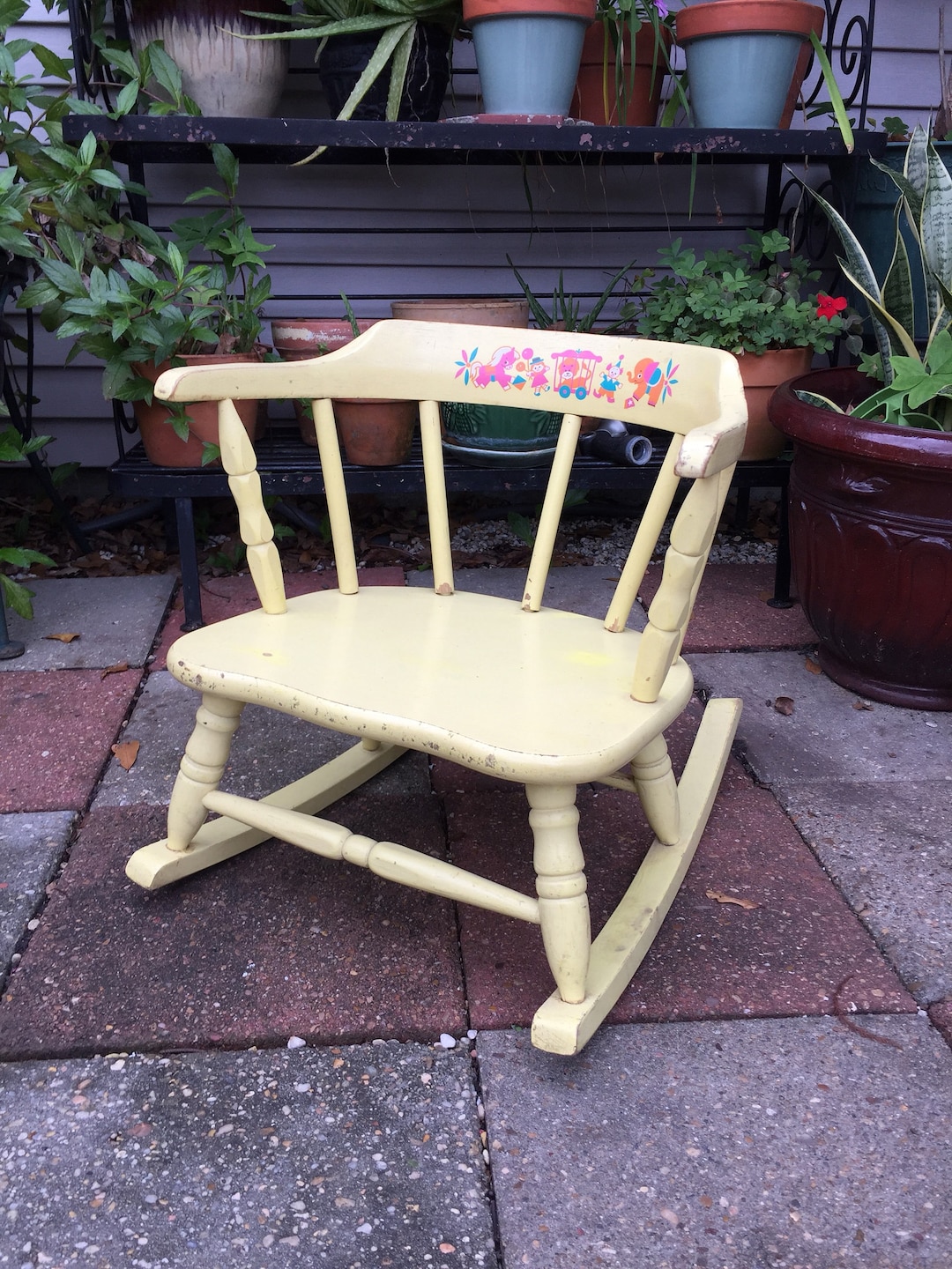Childs Rocking Chair Bentwood Rocker Wood Painted Yellow Shabby Chic ...