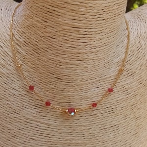Boho chic, thin, minimalist, choker necklace, Swarovski crystal beads and 24-carat gold-plated beads image 1