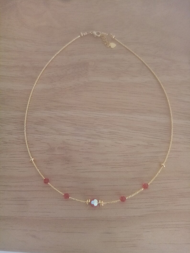 Boho chic, thin, minimalist, choker necklace, Swarovski crystal beads and 24-carat gold-plated beads image 2