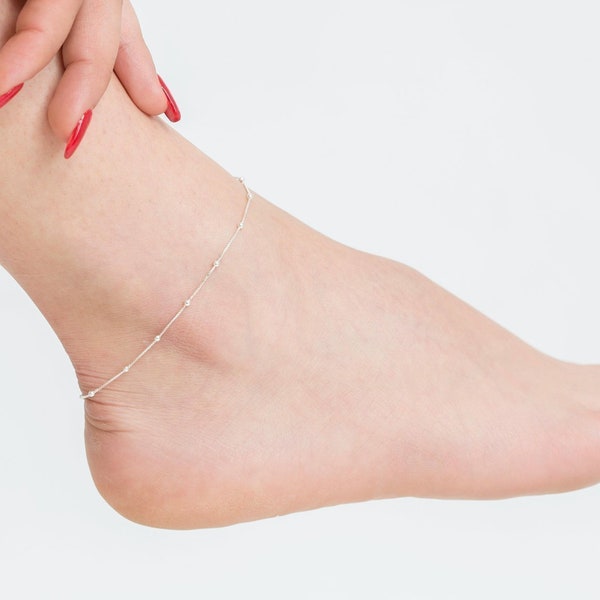 Sterling Silver Satellite Chain Anklet Silver Anklet Dainty Ankle Bracelet Delicate Anklet 925 Sterling Silver ball chain Gift for Her