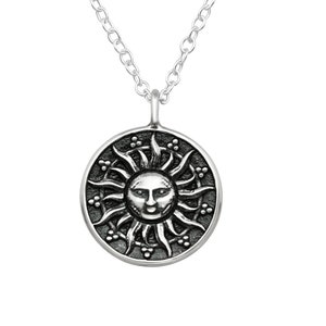 Silver Sun Face Pendant Necklace | 925 Sterling Silver Necklace | Boho Jewelry | Celestial Jewelry | Gift for Her | Sun Necklaces