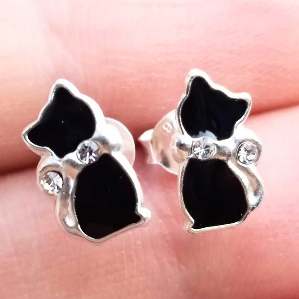 Silver Cat Ear Studs Earrings 925 Sterling Silver | Cat Earrings Cat Jewelry Stud Earring Silver Earrings Cat Lover Gift Cat Gift Kitty