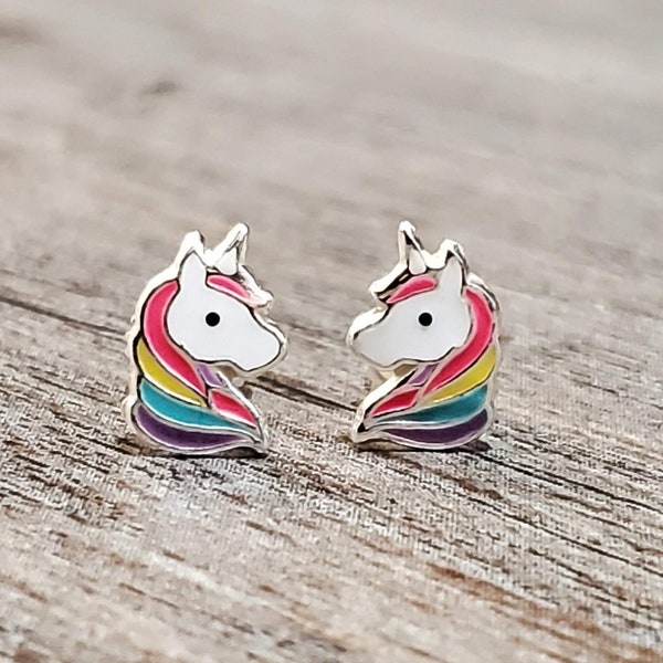 Silver Unicorn Ear Studs Earrings 925 Sterling Silver | Unicorn Earrings Stud Earring Silver Earrings Unicorn Gifts Earrings for Girls Studs