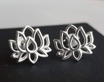 925 Sterling Silver Lotus Earrings Spirtual Earrings Yoga Earrings Statement Earrings Botanical Earrings