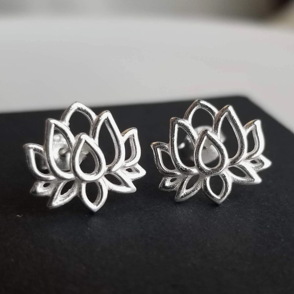 925 Sterling Silver Lotus Earrings Spirtual Earrings Yoga Earrings Statement Earrings Botanical Earrings