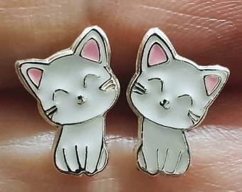 Silver Cat Ear Studs Earrings 925 Sterling Silver | Cat Earrings Cat Jewelry Stud Earring Silver Earrings Cat Lover Gift Cat Gift Kitty