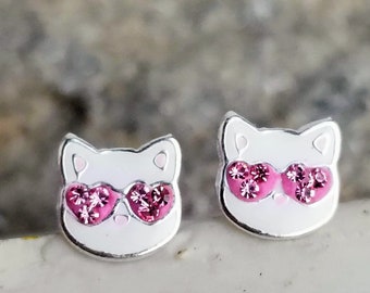 Argento Cat Ear Studs Orecchini 925 Sterling Silver / Cat Orecchini Cat Jewelry Stud Orecchino Orecchini in argento Cat Lover Gift Cat Gift Kitty