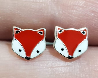 Red Fox Ear Studs Earrings 925 Sterling Silver | Fox Earrings Fox Jewelry Stud Earring Silver Earrings Fox Gifts