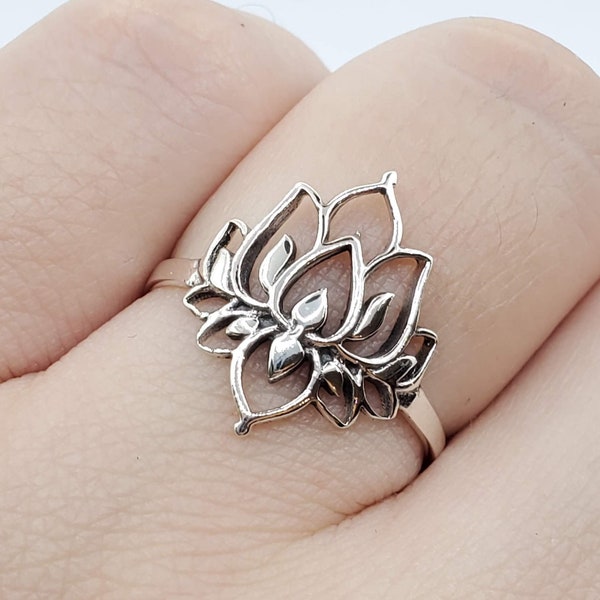 925 Sterling Silver Lotus Ring Spiritual Rings Flower Ring Yoga Earrings Statement Rings Botanical Rings