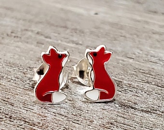 Red Fox Ear Studs Earrings 925 Sterling Silver | Fox Earrings Fox Jewelry Stud Earring Silver Earrings Fox Gifts