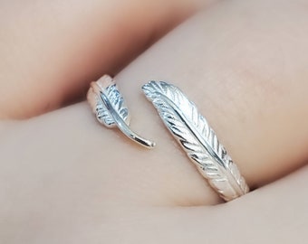 STERLING SILVER RING SOLID 925 FEATHER ADJUSTABLE SIZE R001474 EMPRESS STERLING SILVER RING SOLID 925 FEATHER ADJUSTABLE SIZE R001474 EMPRESS