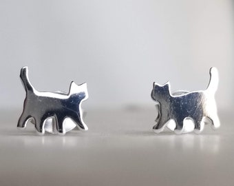 Silver Cat Ear Studs Earrings 925 Sterling Silver | Cat Earrings Cat Jewelry Stud Earring Silver Earrings Cat Lover Gift Cat Gift Kitty