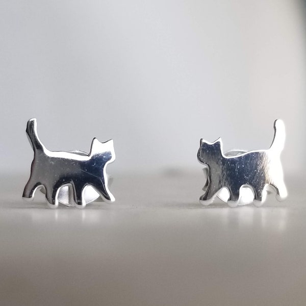 Silver Cat Ear Studs Earrings 925 Sterling Silver | Cat Earrings Cat Jewelry Stud Earring Silver Earrings Cat Lover Gift Cat Gift Kitty