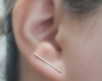 Sterling Silver Bar Earrings Minimalist Sterling Silver Ear Studs Delicate Silver Ear Jewelry Minimal Sterling Silver Line Bar Earrings