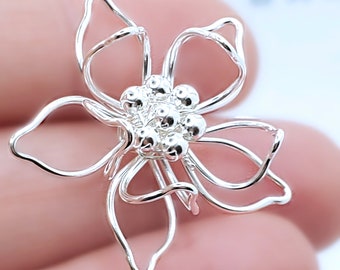 925 Sterling Silver Wire Flower Pendants Flowers Pendant Floral Botanical Flower Studs Gifts for Women for Her