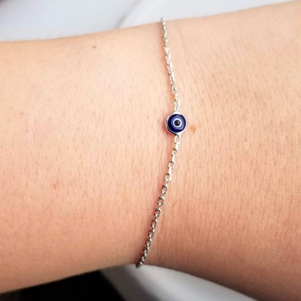 Evil Eye Bracelet Jewelry Protection Bracelet Eye Bracelet Blue Evil Eye Evil Eye Charm Dainty Charm Lucky Bracelet Silver