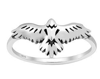 925 Sterling Silver Oxidized Eagle Ring Stacking Rings Patriotic National Bird Bald Eagle