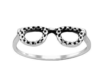 925 Sterling Silver Oxidized Glasses Ring Stacking Rings Ring Boho Style