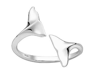 925 Sterling Silver Adjustable Whale Tail Ring Rings Sea Rings Ocean Jewelry Beach Resort Gift for Wife