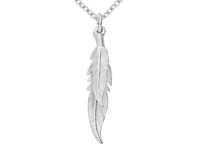 925 Sterling Double Feather Pendant Necklace Delicate Silver Etsy