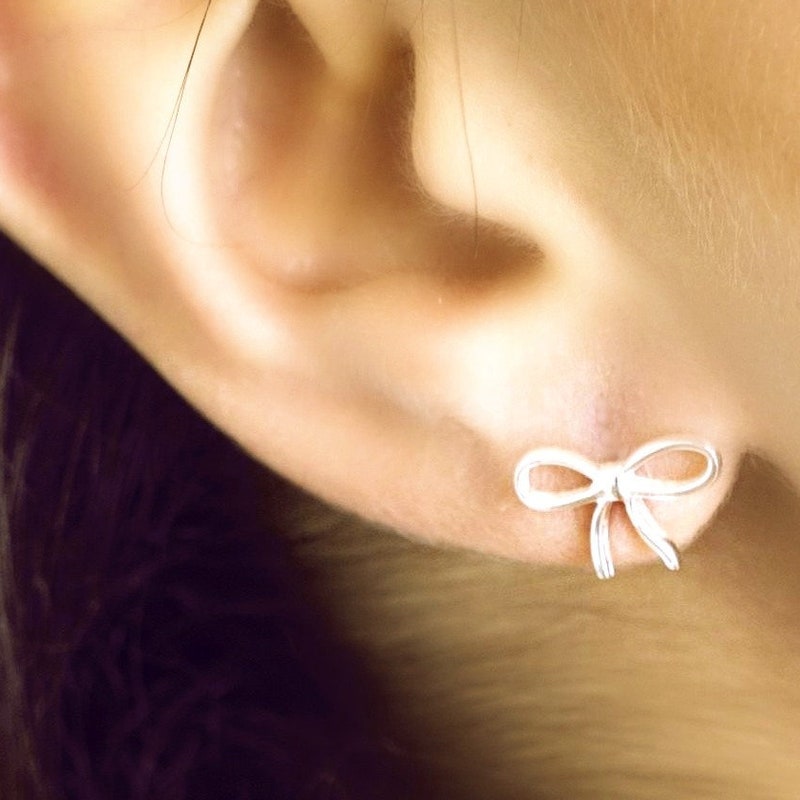 925 Sterling Silber Schleifen-Ohrstecker - Bowknot Design, Rhodiniert