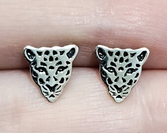 Silver Leopard Stud Earrings 925 Sterling Silver | Cat Earrings Cat Jewelry Stud Earring Silver Earrings Cat Lover Gift Cat Gift Kitty