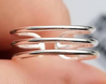 Anillo de punta de plata / Anillo de punta de triple banda / Anillo de punta / Anillo de punta de verano / Anillo de punta ajustable / como regalo / Anillo midi / Regalo para ella