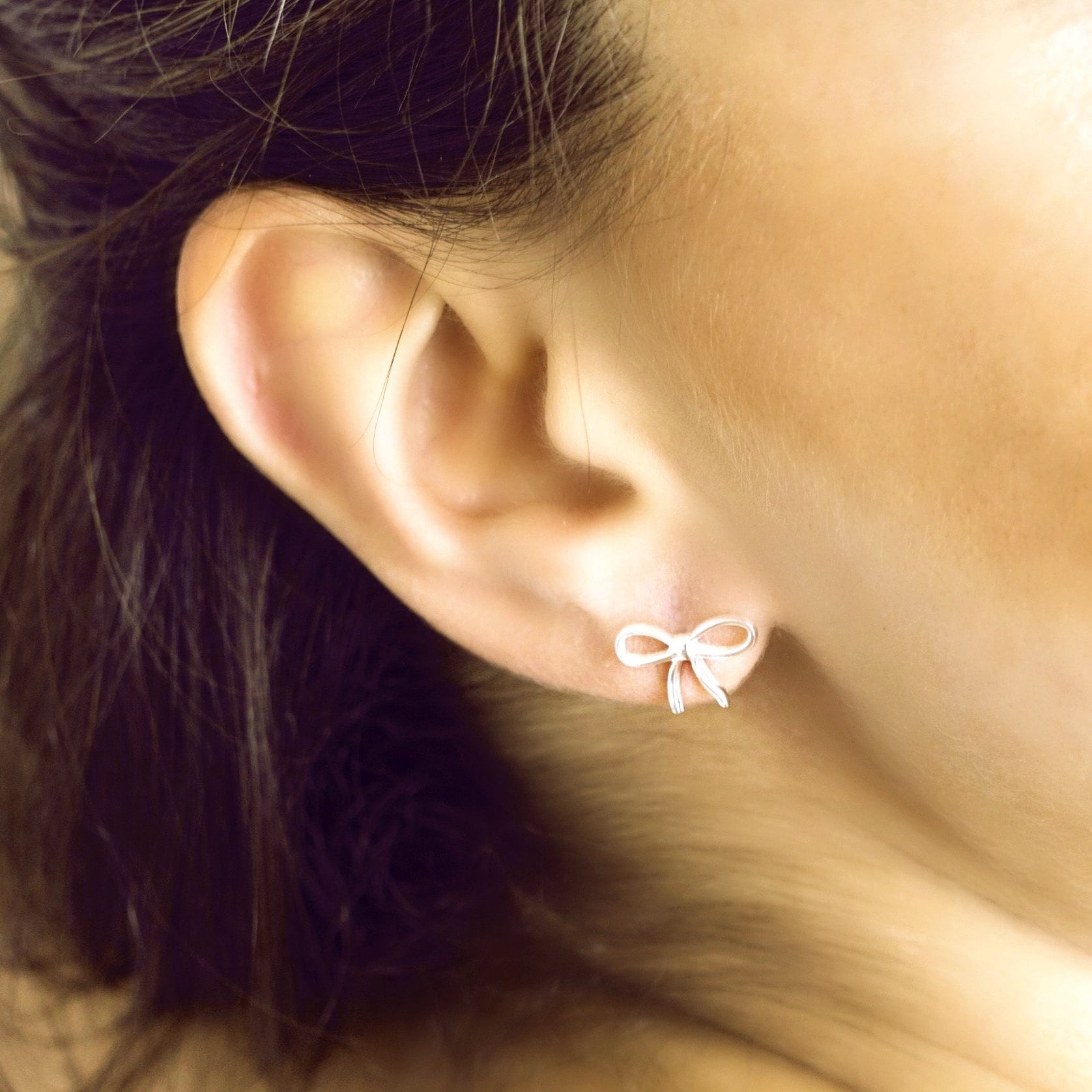 Recycled sterling silver bow earrings - Folksy