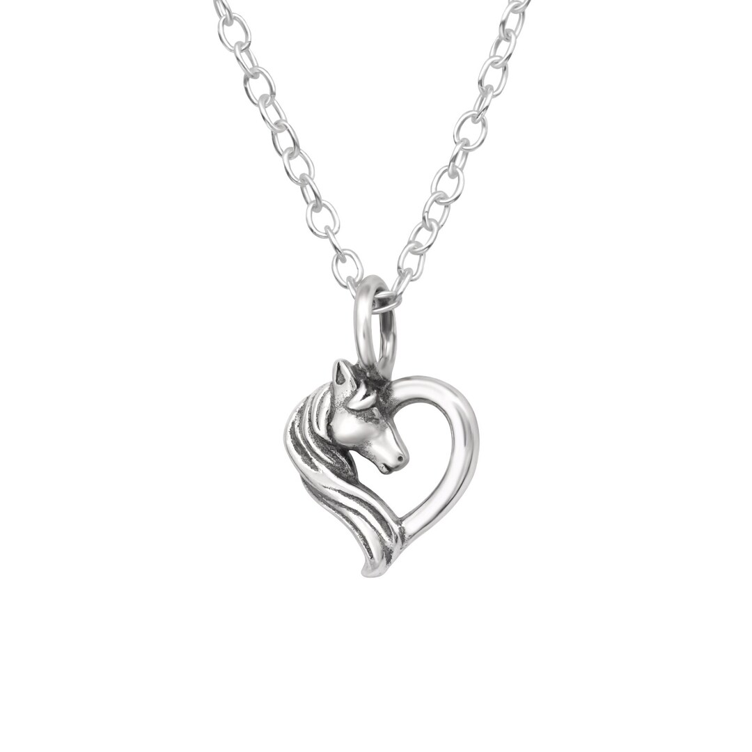 Silver Horse Stud Pendant Necklace Oxidized 925 Sterling Silver Pony silver-horse-stud-pendant-necklace-oxidized-925-sterling-silver-pony