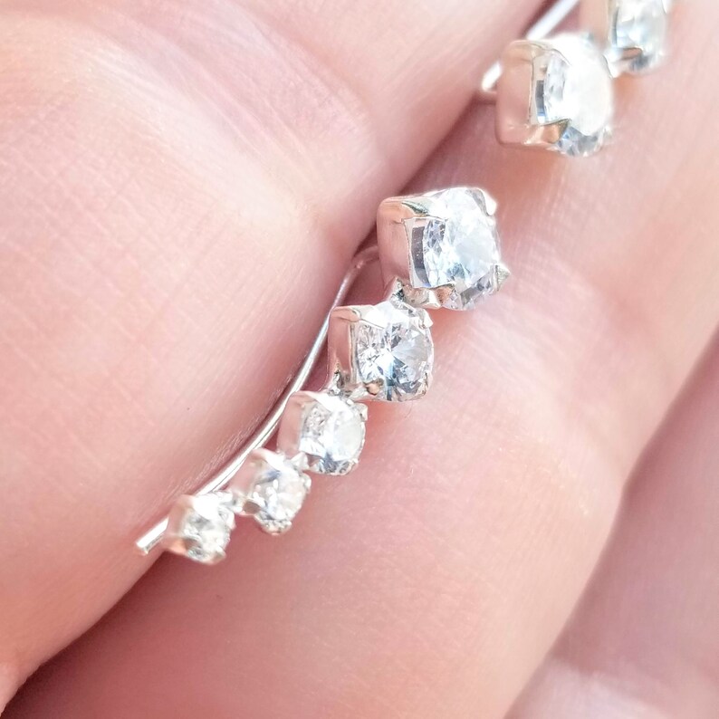 Cubic Zirconia Ear Climbers Earrings Hypoallergenic Crystal Etsy