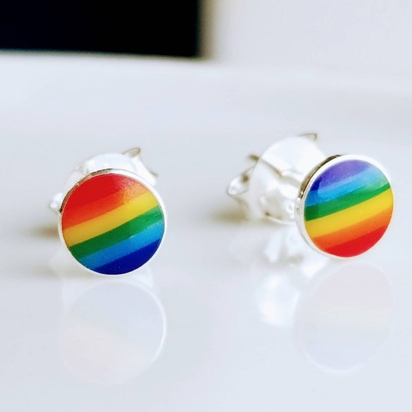 925 Sterling Silver Circle Rainbow Stud Earrings | Gay Pride Rainbow | Marriage Equality Rainbow Stud | Rainbow Earrings | Rainbow Jewelry