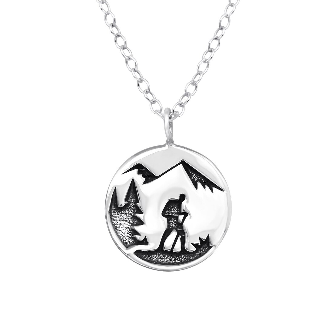 Silver Mountain Climbing Necklace 925 Sterling Silver Hiking Necklace