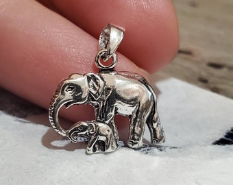Elephant and Baby Pendant Necklace 925 Sterling Silver Necklace Animal Lover Elephant Jewelry Elephant Charm Necklace Elephant Gifts