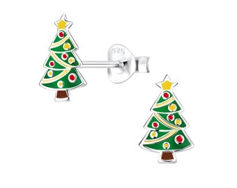 Christmas Tree Earrings Studs Sterling Silver Xmas Jewelry Stud Earring Festive Earrings Gift for Her Him