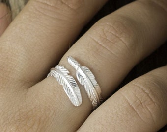 Feather Adjustable Ring 925 Sterling Silver Adjustable Ring