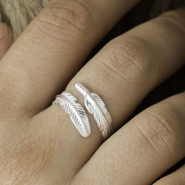 Feder verstellbarer Ring | Verstellbarer Ring aus 925er Sterlingsilber Feder Ring | Boho Ring | Boho Ringe | Geschenk für Sie | Boho Federring