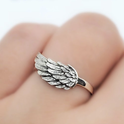 Sterling Silver Angel Wing Ring Birthstone Ring Memorial Etsy