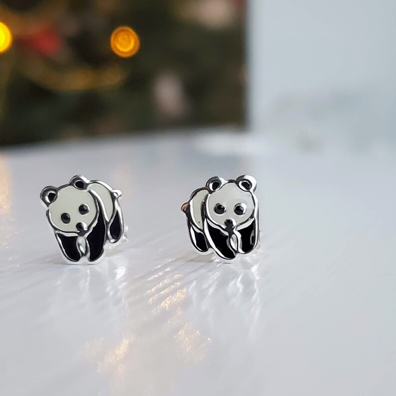 Panda earrings silver Clearance
