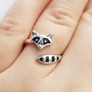 Sterling Silver Raccoon Ring 925 Animal Ring Raccoon Jewelry Cute Raccoon Gift Nature Ring Adjustable Ring Woodland Ring Mother's Day Gift