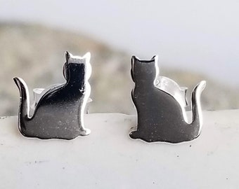 Silver Cat Ear Studs Earrings 925 Sterling Silver | Cat Earrings Cat Jewelry Stud Earring Silver Earrings Cat Lover Gift Cat Gift Kitty