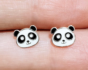 Silver Panda Ear Studs Earrings 925 Sterling Silver | Panda Earrings Panda Jewelry Stud Earring Silver Earrings Panda Lover Gift Panda Gifts