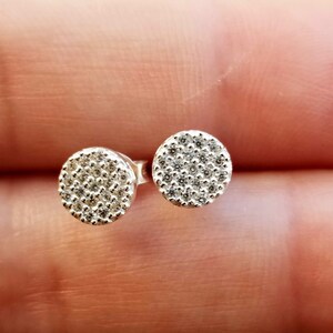 Pave Clear Cubic Zirconia Circle Stud Earrings Cubic Zirconia Stud Earrings Minimalist Earrings CZ Dainty Earrings Disc Mother's Day Gift image 4