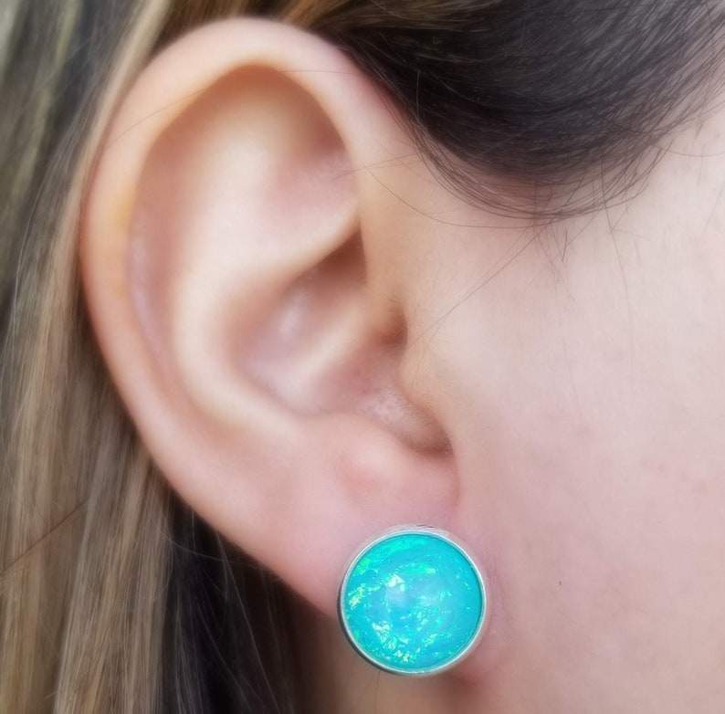 12mm Flashy Resin Stud Earrings Post Earring Boho Earring Statement Earrrings White Earrings Blue Earrings Acrylic Stud Earrings Round Studs