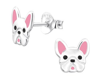 French Bulldog Ear Stud Earrings 925 Sterling Silver | as Gift | Pink Dog Earrings | Dog Lovers | Dog Studs | Gift Her | Puppy Earrings