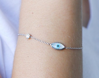 Evil Eye Bracelet Evil Eye Jewelry Protection Bracelet Eye Bracelet Blue Evil Eye Evil Eye Charm Dainty Charm Lucky Bracelet Silver Evil Eye