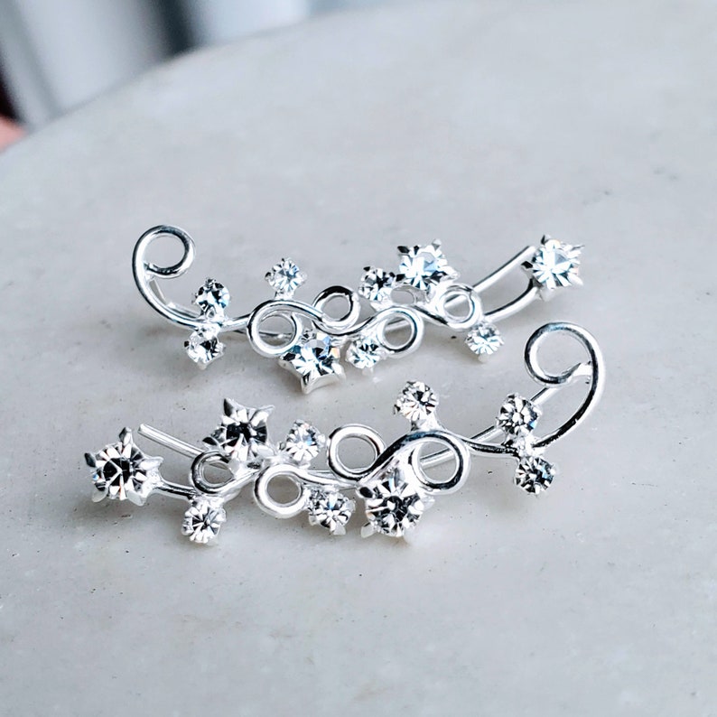 Swirl Cubic Zirconia Ear Climbers Earrings Hypoallergenic Etsy