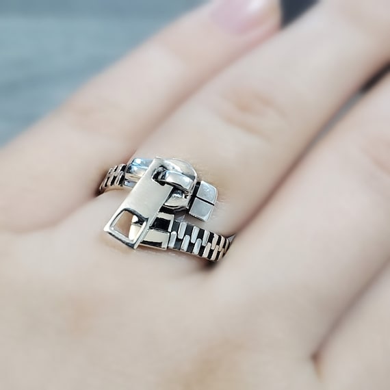 925 Sterling Silver Zipper Adjustable Ring 925 Sterling Silver