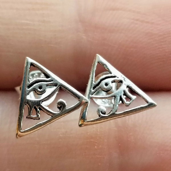 The Eye of Ra Triangle Stud Earrings 925 Sterling Silver | as Gift | Egyptian | Eye Studs | Gift Her | Eye of Horus | Boho Earrings